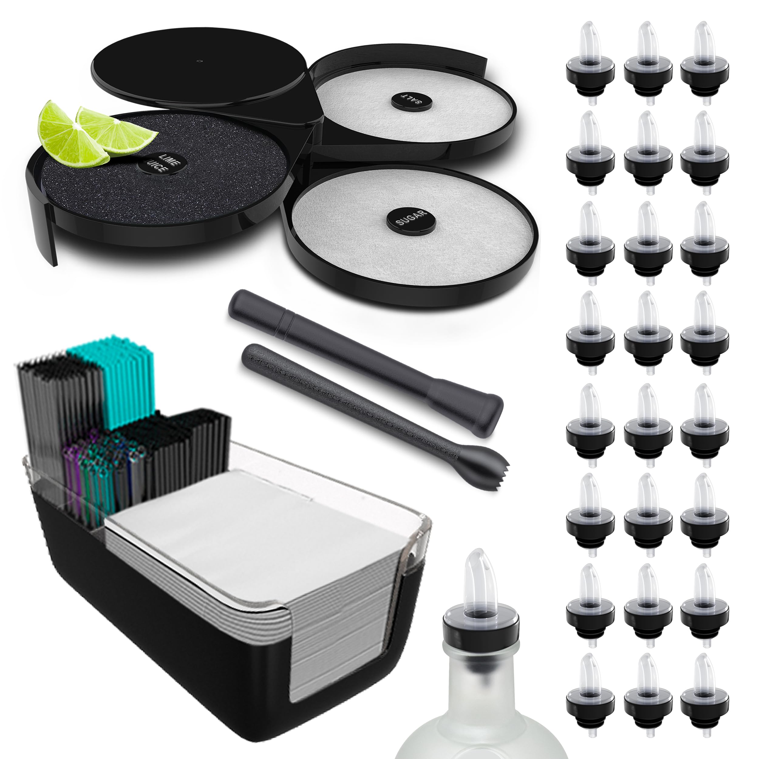 Bar Set With 1 Glass Rimmer, 1 Bar Caddy, 1 Muddler Set And 24 Pourers image 1