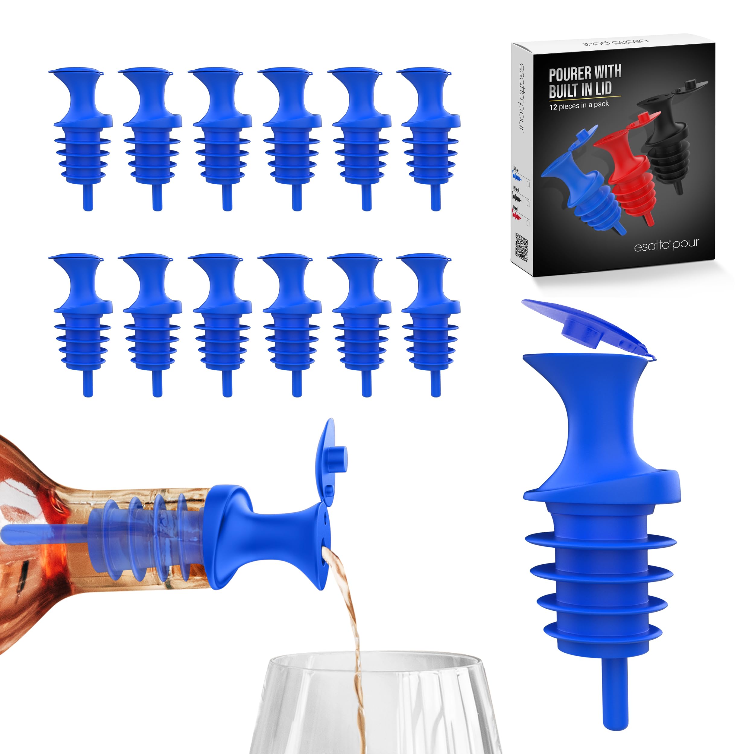 Plastic Pourer With Lid, Pack Of 12 Pieces, Blue