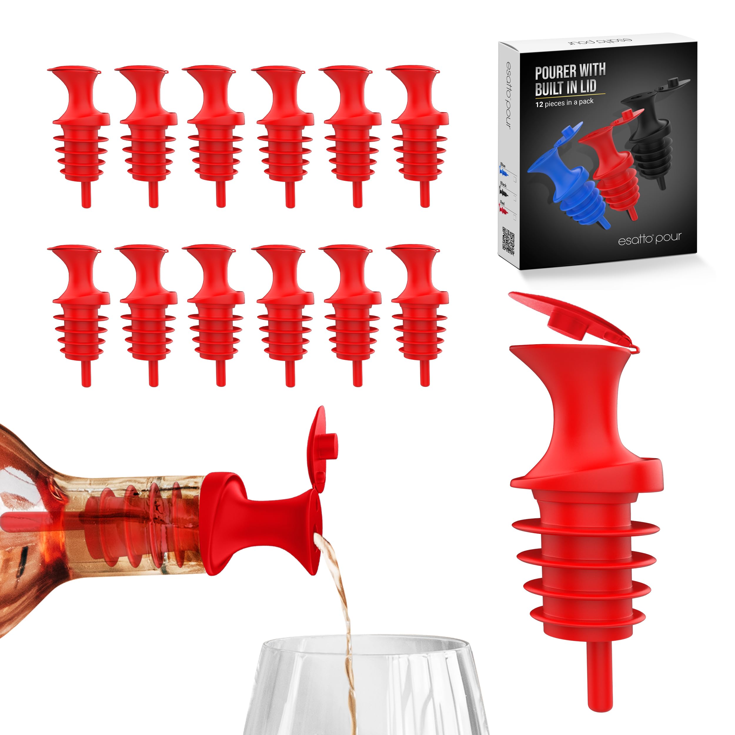 Plastic Pourer With Lid, Pack Of 12 Pieces, Red