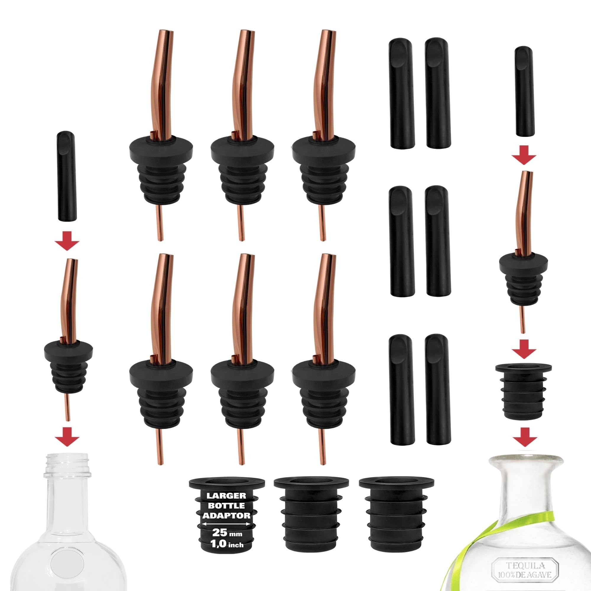 Stainless Steel Drip-Free Liquor Pourers, Copper