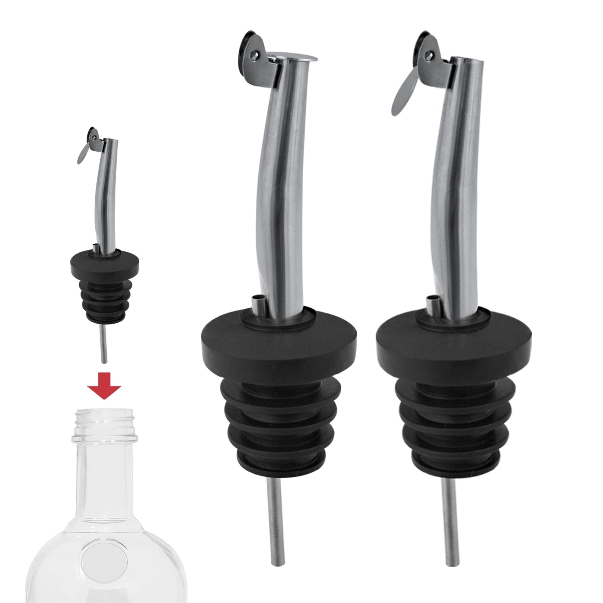 2-Pack Stainless Steel Liquor Pour Spouts with Flip Lids